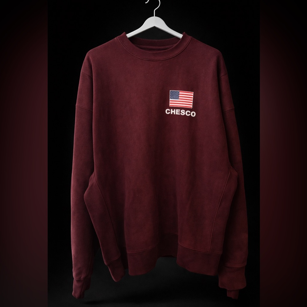 Champion Burgundy Crewneck Sweatshirt with Flag Chest Patch
